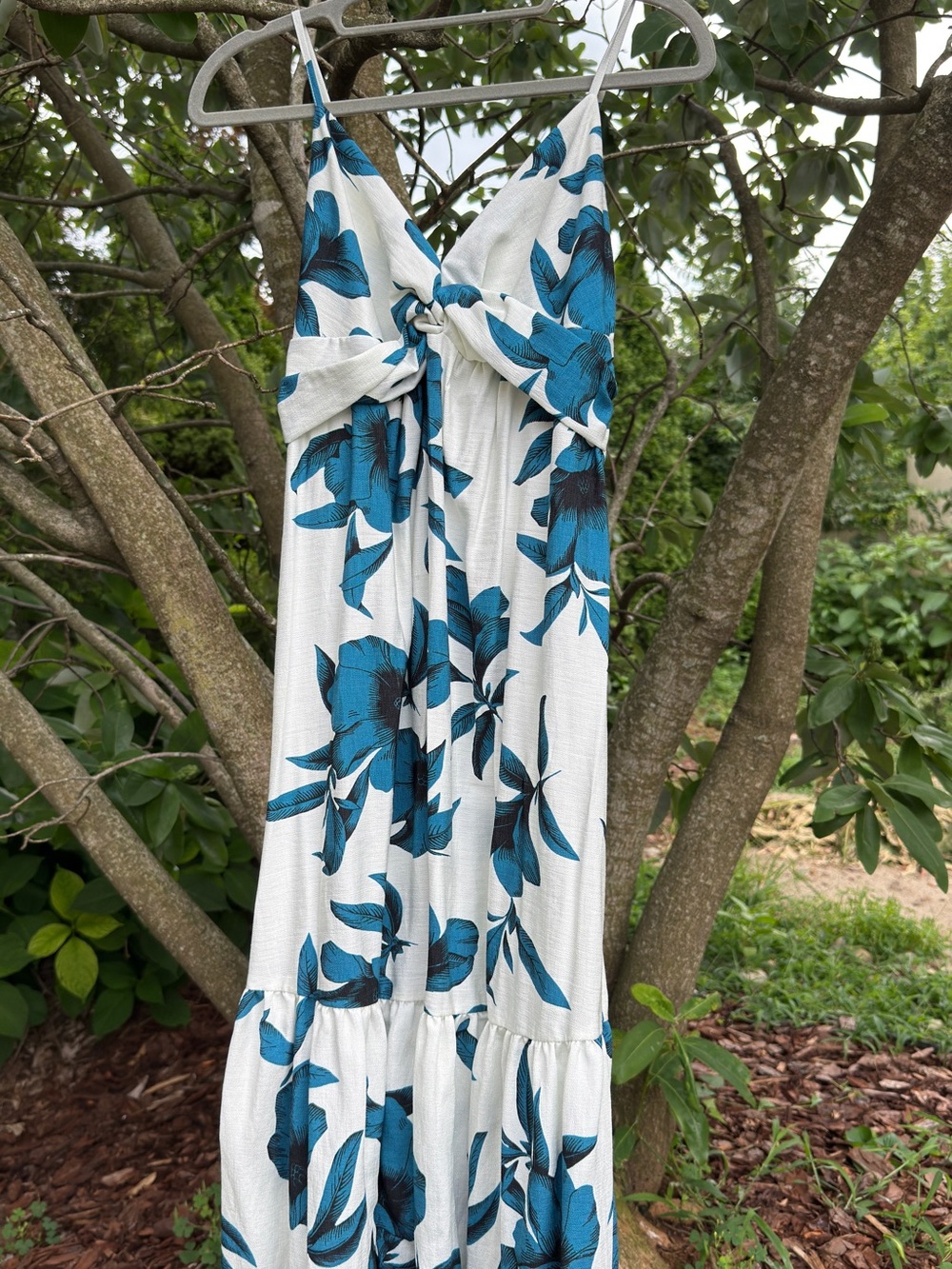 Banana Republic White Midi Dress with Teal Floral Print